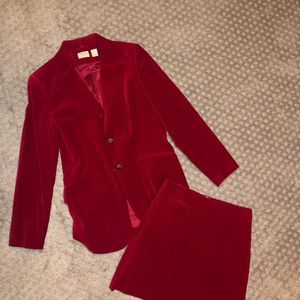 Vintage Ann Taylor red velvet mini skirt suit - perfect for holiday parties!